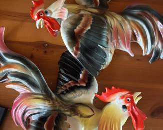 Pair of Norcrest Fighting Roosters Wall Hanging Figurines