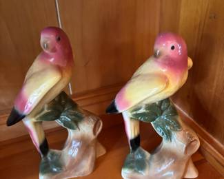 Pair of Matching Pink/Yellow Parrot Figurines