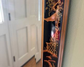 Chinoiserie Black & Gold Lacquered Wall Mirror