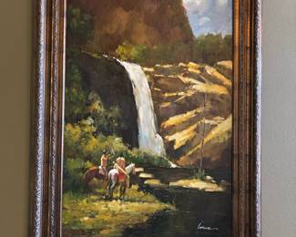 Framed Oil Painting "Running Eagle Falls" after Howard Terpning – Signed by Artist