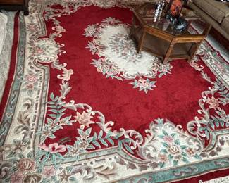 Chinese Red Aubusson Handwoven Wool Rug – 9' x 12'