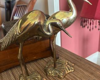 Pair of Brass Heron Figurines