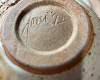 Pottery Soup Mug & Saucer - Signed Jonie