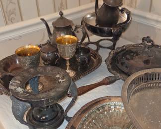 Assortment of silver serving items