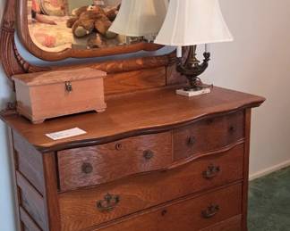 Antique tiger oak dresser and mirror