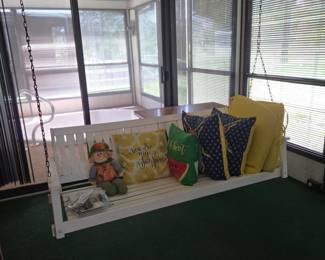 White wood porch swing