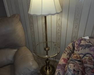 Vintage brass floor lamp with table