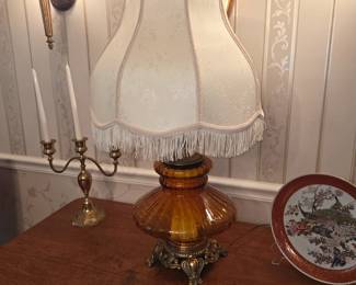 Antique glass globe lamp with tassle accent shade