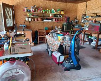 carpet cleaner, hand and power tools, lawn care supplies, grills