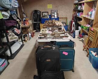 Luggage tools blankets vacuums antiques folding chairs