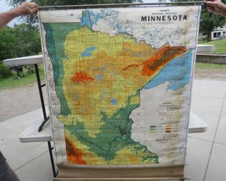 Lot 297. Vintage Cram's roll-up schoolhouse map depicting Minnesota