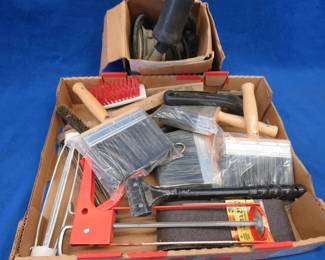 Lot 91. Painting supplies, Porter Cable orbital sander, and more