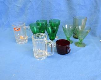 Lot 213. A&W mug, green glassware, and more