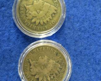 Lot 198. Two Indian head pennies. See photos for dates listed by the seller