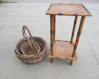 Lot 357. Wicker baskets and a bamboo table