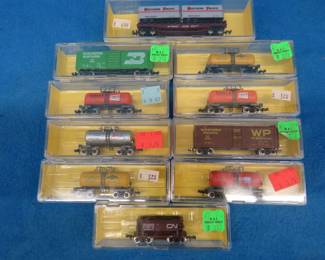 Lot 233. Ten N gauge model railroad cars in original boxes