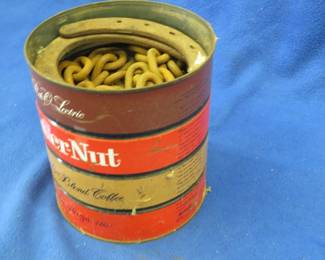 Lot 342. 14-feet of 1/4" chain with hooks and two horseshoes