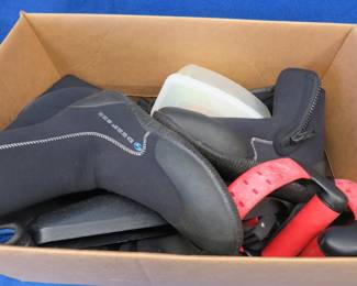 Lot 128. Diving gear including a wetsuit, booties, mask, and more