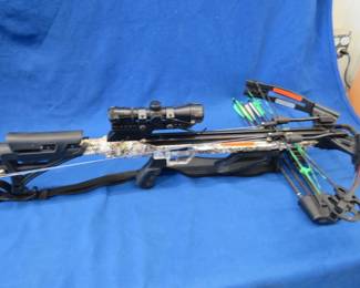 Lot 20. Carbon Express X-Force Piledriver crossbow with unmarked scope, quiver, and 3 bolts, cocking rope, does not have cranking handle