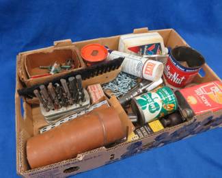 Lot 278. Shop or garage supplies with a few tools