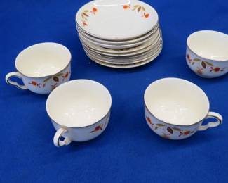 Lot 271. Hall Jewel Tea cups and saucers, nine saucers, four cups and saucers,
