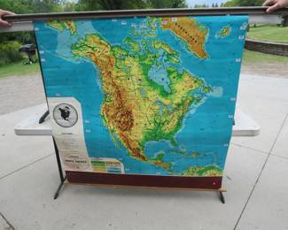 Lot 295. Vintage Cram's roll-up schoolhouse map depicting the North America. See photos for size and condition