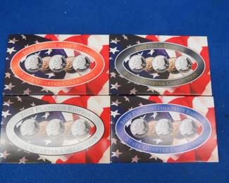 Lot 146. Four sets of 2002 State Quarters: Denver mint. Philadelphia mint. 24k gold layered. Platinum layered