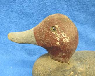 Lot 402. Antique wooden Redhead duck decoy with glass eyes