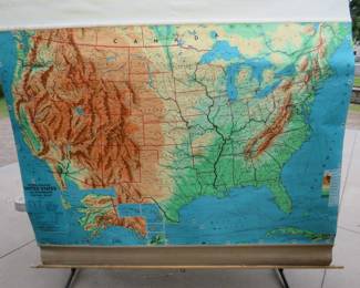 Lot 298. Vintage roll-up schoolhouse map depicting the USA and possessions