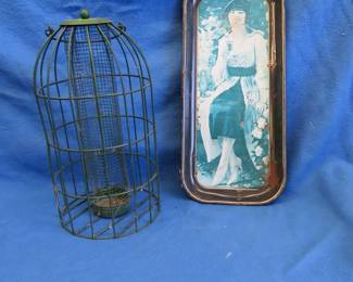 Lot 212. Vintage bird feeder and Coca-Cola tray