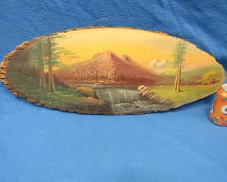 Lot 386. Al Mohler painting on a pine slab. 28" x 11".