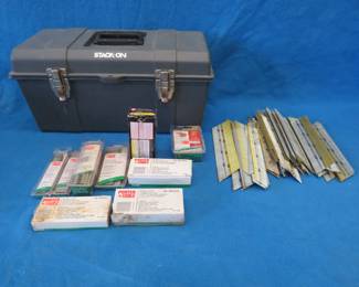 Lot 304. Stack-On toolbox with thousands of 18-gauge galvanized brad nails, 1000 16-gauge, and Senco brads