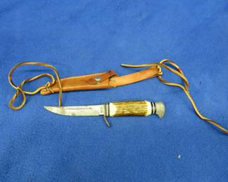 Lot 52. Vintage German knife with leather sheath. Marked Disen Knife Co