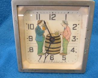 Lot 282. Vintage Lux "Beer Drinker" wind-up clock. Minute hand and animation work but hour hand is loose.