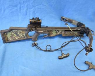 Lot 113. Horton Sound Stopper crossbow model C98708 with a scope, cocking rope, and case