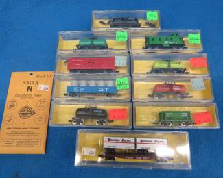Lot 231. Ten N gauge model railroad cars in original boxes