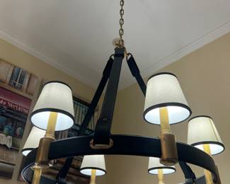 Authentic Vintage Ralph Lauren Blue Leather Six Light Chandelier 