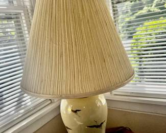 Murray Feiss porcelain Lamp with Cranes and gold trim