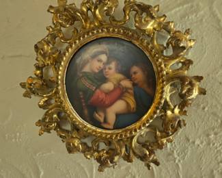 Hand painted porcelain plaque, copy of Raphael' s Madonna and Child, circa 1880