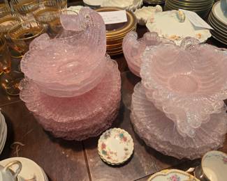 Fratelli Toso art glass-pink overshot bowls and plates