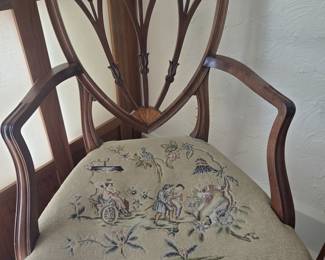 Hepplewhite style mahogany  needlepoint chair                                  Spade feet and shield back, late 19th century