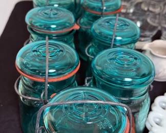 Vintage Ball Mason jars in blue