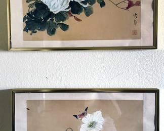 Asian floral paintings on silk