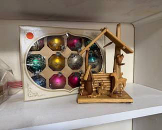 Holiday decor: Shiny Brite + assorted ornaments, figures, nativity sets, bobbleheads