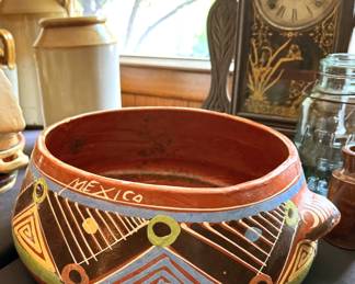 Large Mexican painted terra cotta bowl