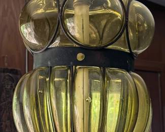 Mid-century amber glass swag lamps