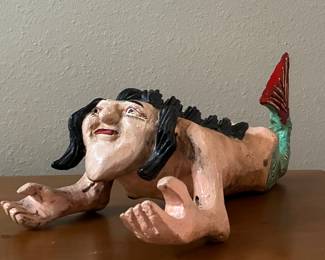 Vintage Mexican hand-carved folk art mermaid