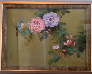 David Lee L.E. lithograph flowers and bird 239/295, hand signed and numbered
