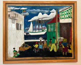 Oil on canvas signed Caribbean scene