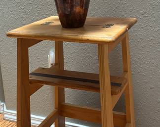 Step stool, nambé vase, Mexican flowers